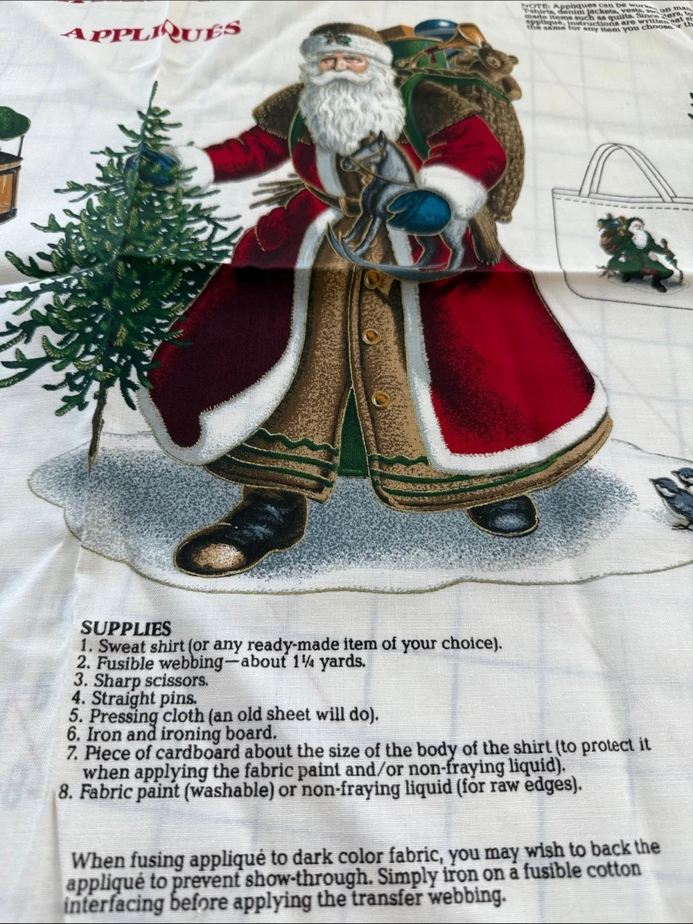 Vintage Olde Father Christmas Fabric Applique Panel Victorian Santa Uncut